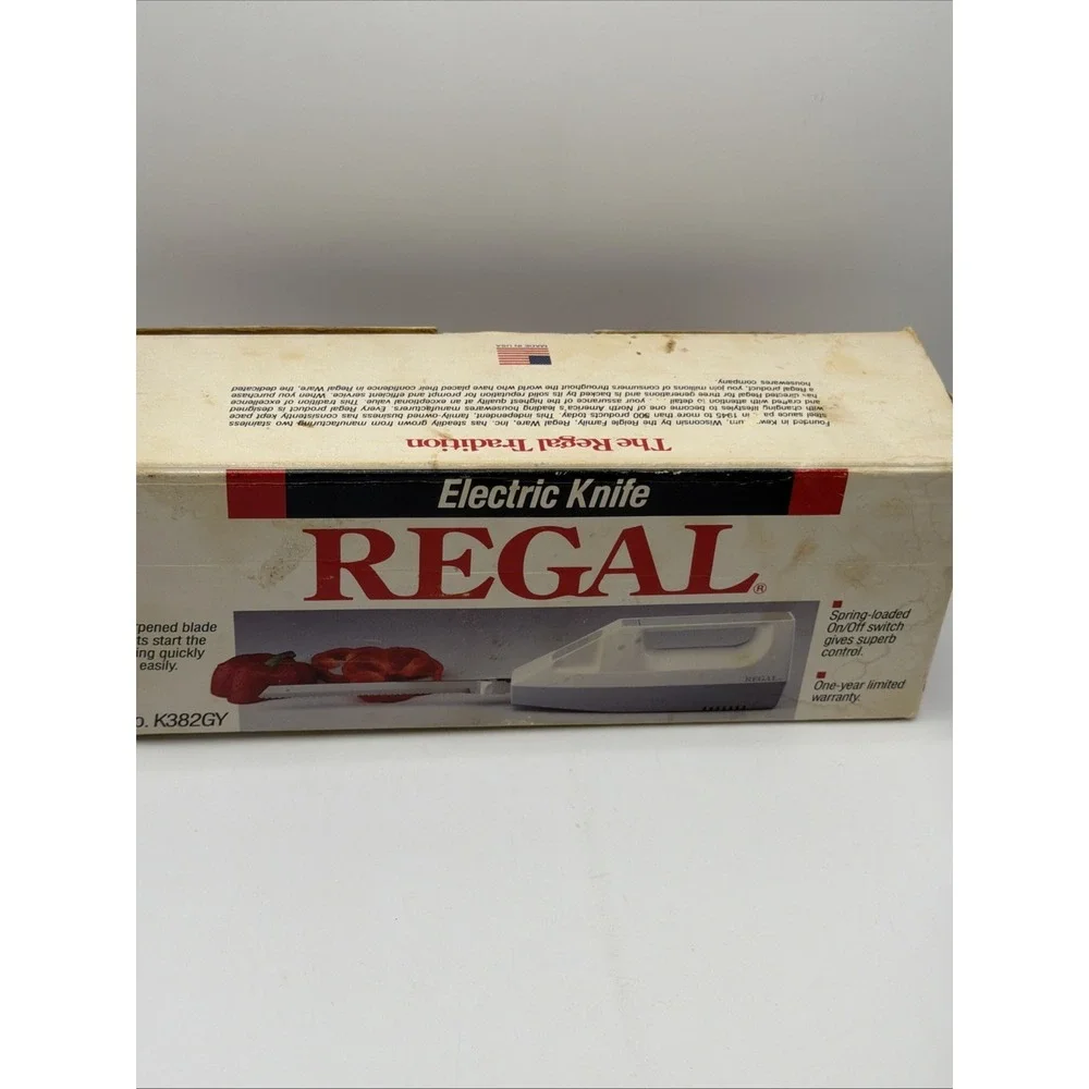 Vintage Regal Electric Knife K382GY  Two Serrated Steel Blades Works Great USA